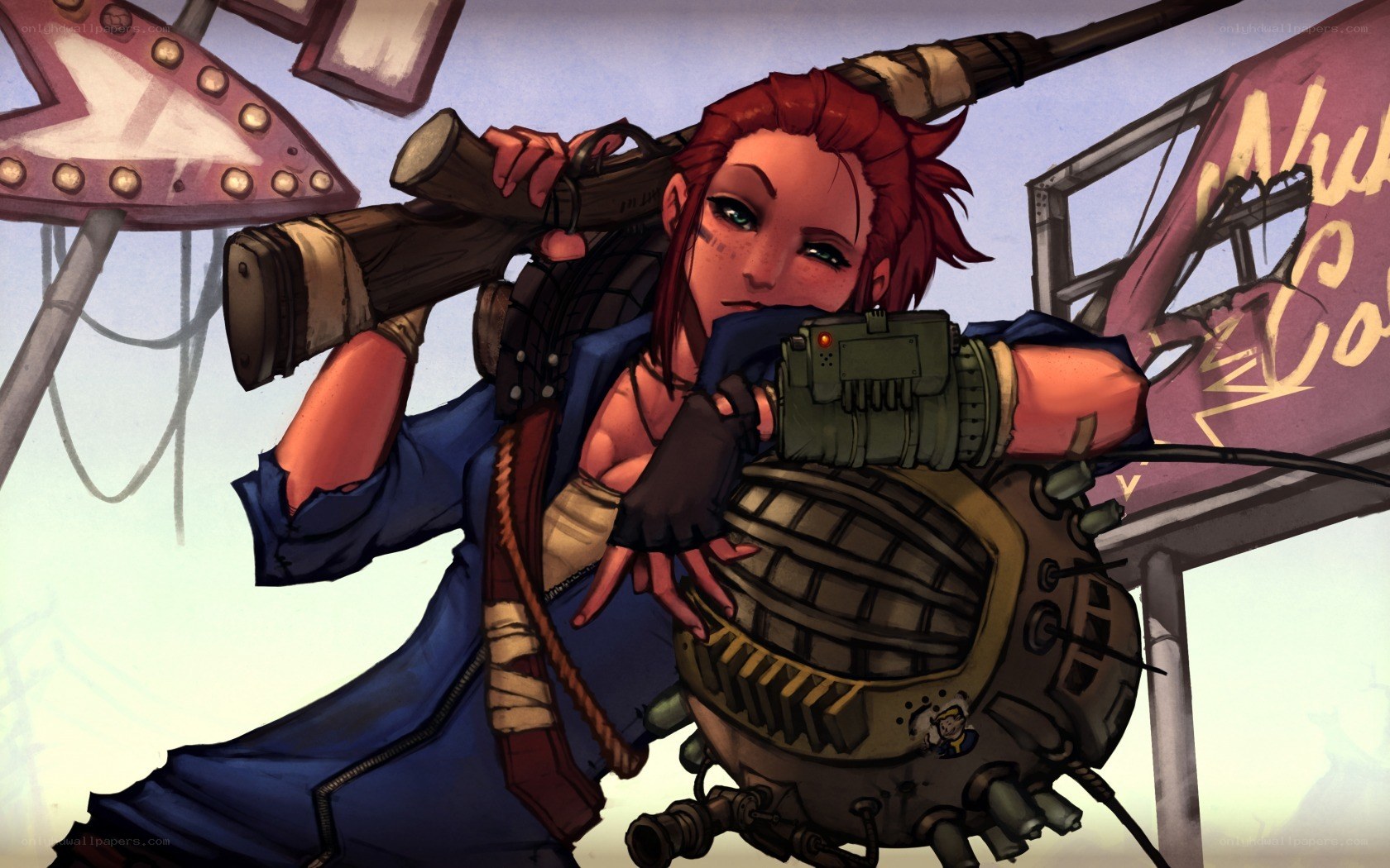 red-haired character with weapon