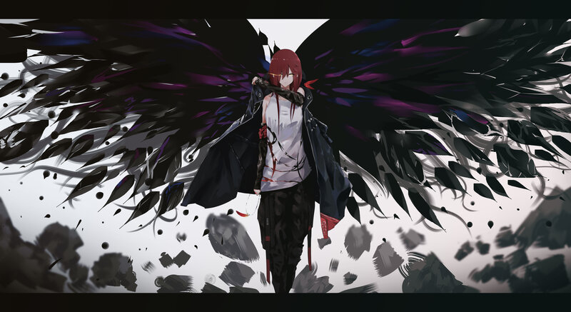 Red-haired Character with Wings — Black