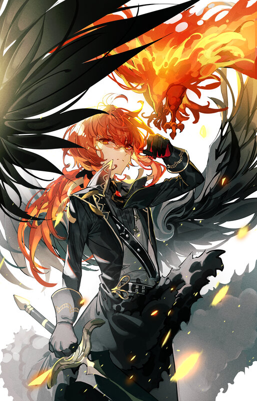 Red-haired Character with Wings — Orange