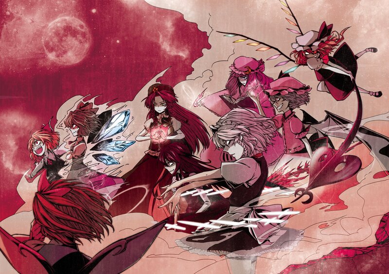 Red-haired characters in battle