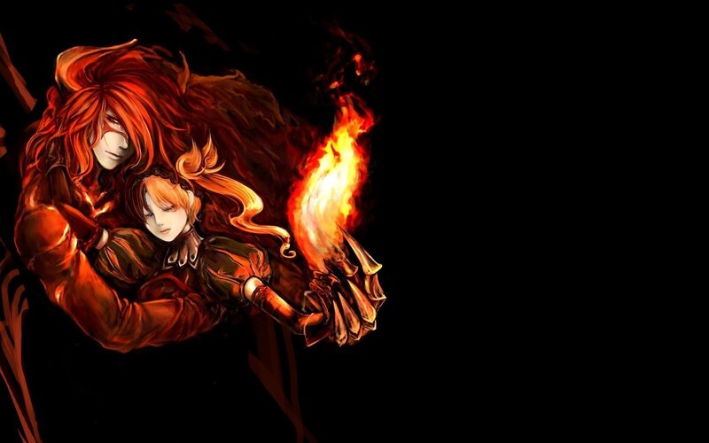 Red-haired characters with fire