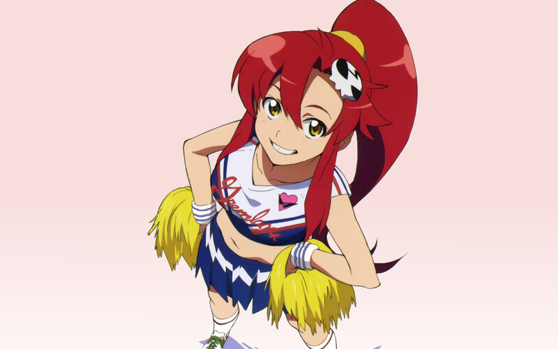 Red-haired Cheerleader — Red, Energetic, Anime, Cheerleading Outfit, Pom-poms