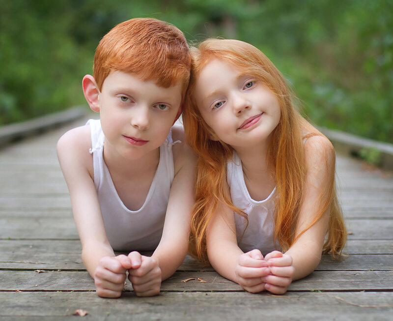 Red-haired Children on Boardwalk