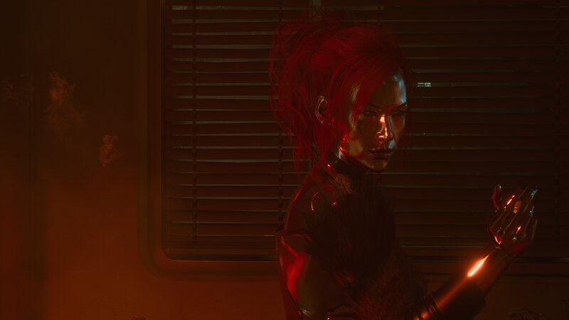 Red-haired Cyborg Woman — Red, Dark, Dramatic