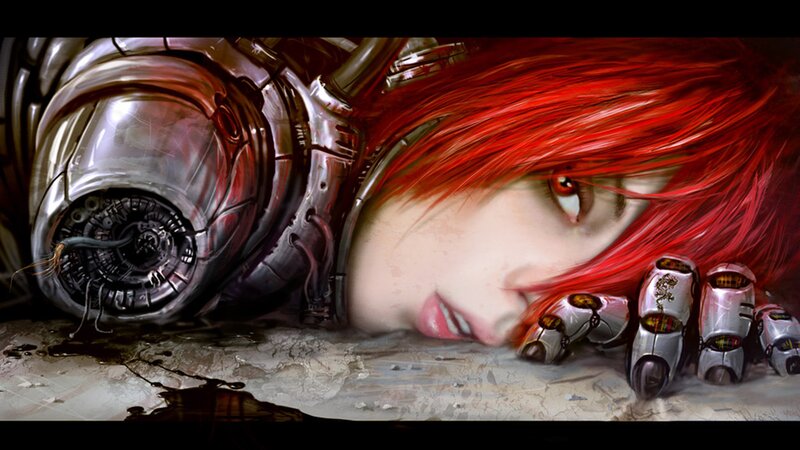 Red-haired Cyborg Woman — Red, Dramatic