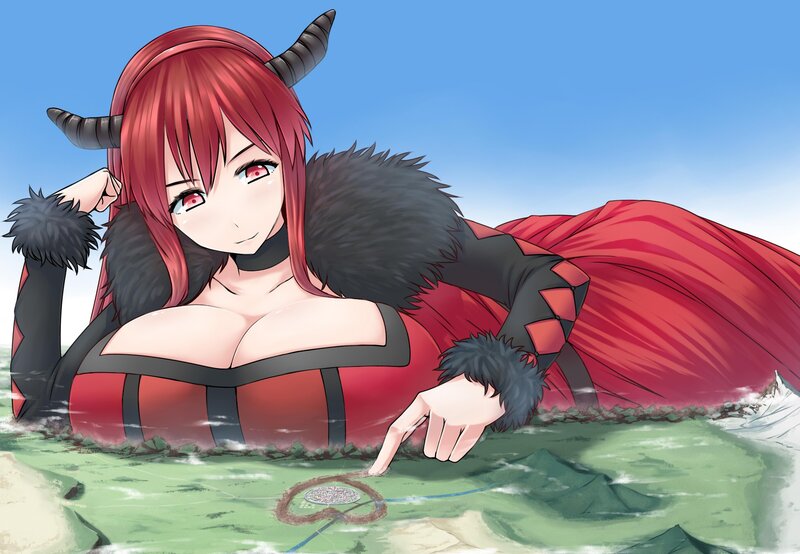 red-haired demon girl in water