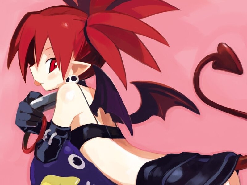 Red-haired Demon Girl — Pink, Playful, Anime, Demon Wings, Tail