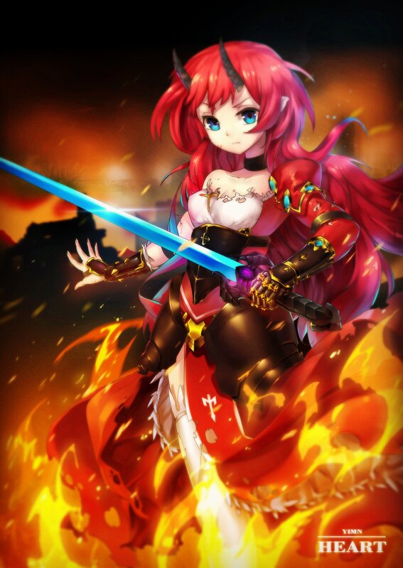 Red-haired Demon Girl — Red, Dramatic, Anime, Sword