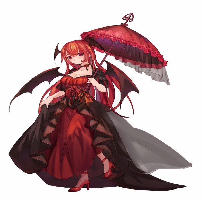 Red-haired Demon Girl — Red, Dramatic, Anime, Umbrella
