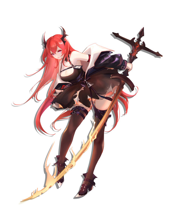 Red-haired Demon Girl — Red, Dramatic, Digital Art, Spear
