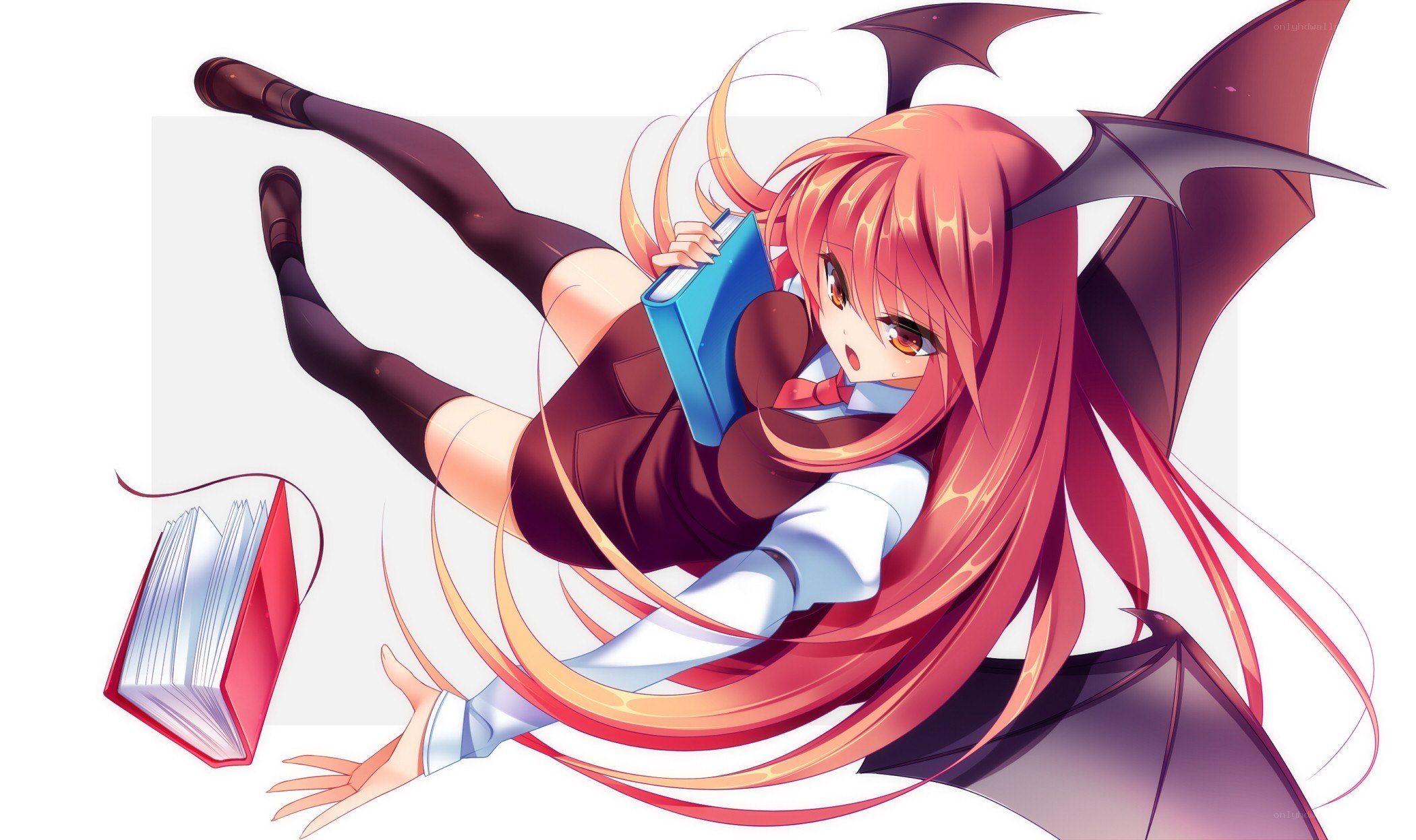 red-haired demon girl with book