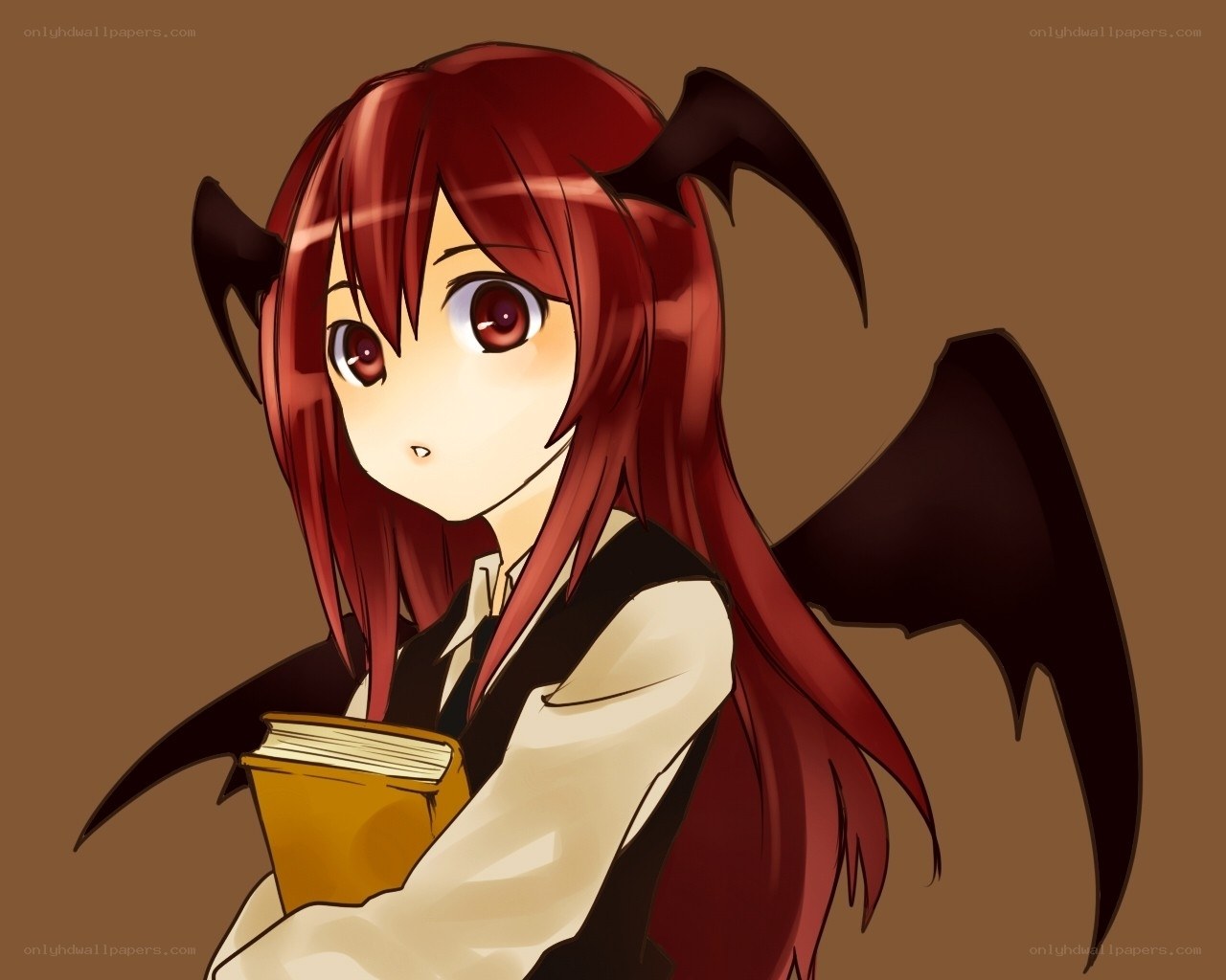 red-haired demon girl with book