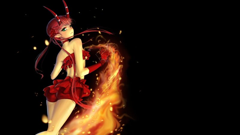 red-haired demon girl with fire