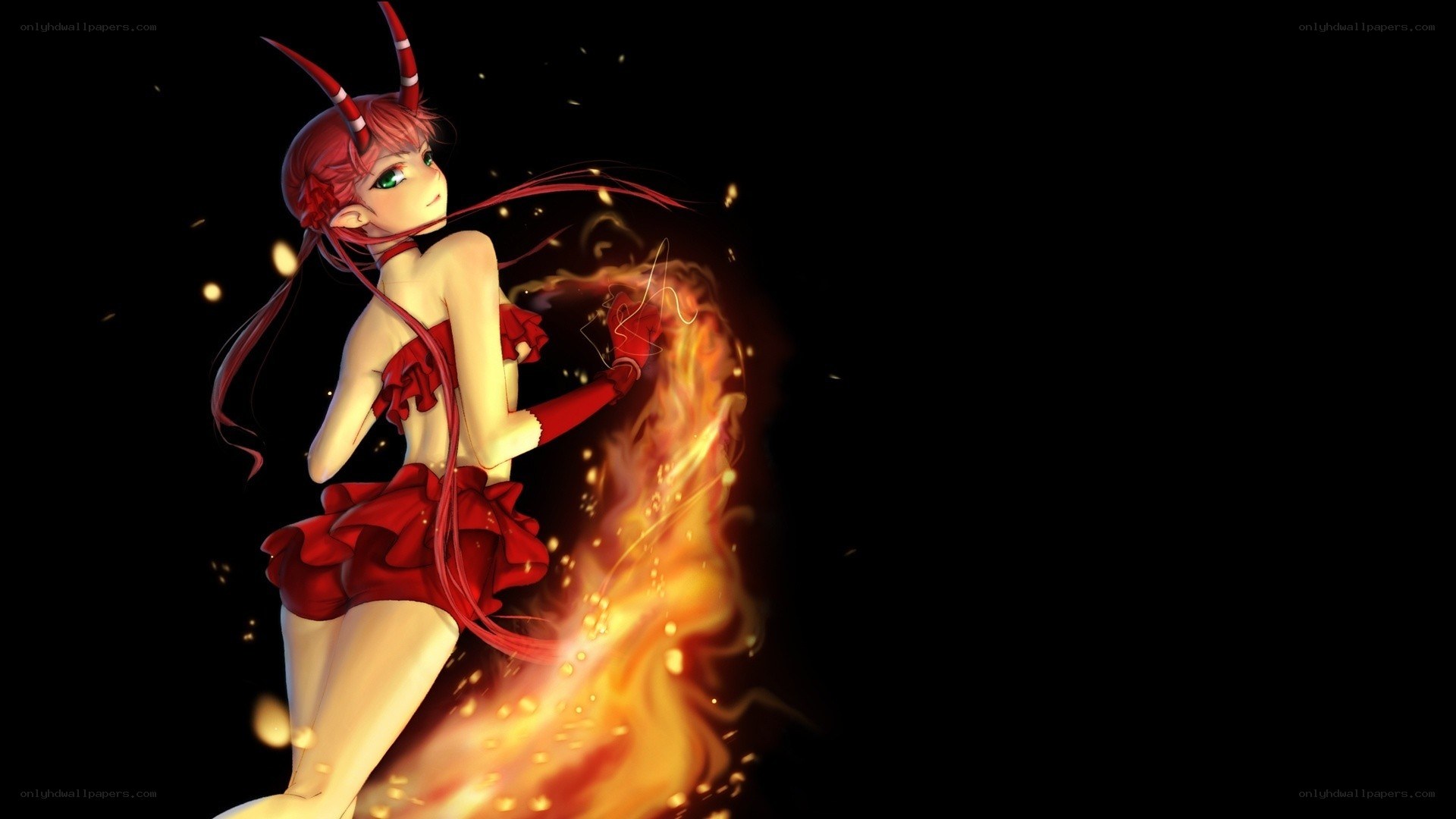 red-haired demon girl with fire