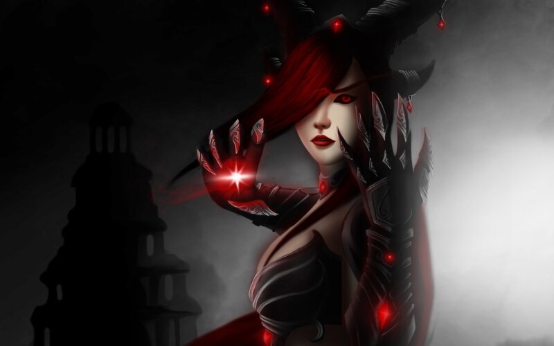 Red-haired Demon Woman — Black, Dramatic, Night, Digital Art