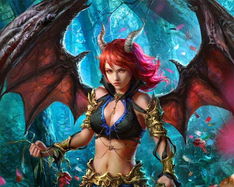 Red-haired Demon Woman — Blue, Dramatic