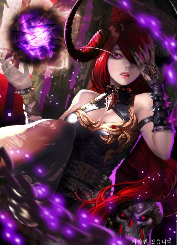 Red-haired Demon Woman — Purple, Dramatic, Digital Art, Purple Energy