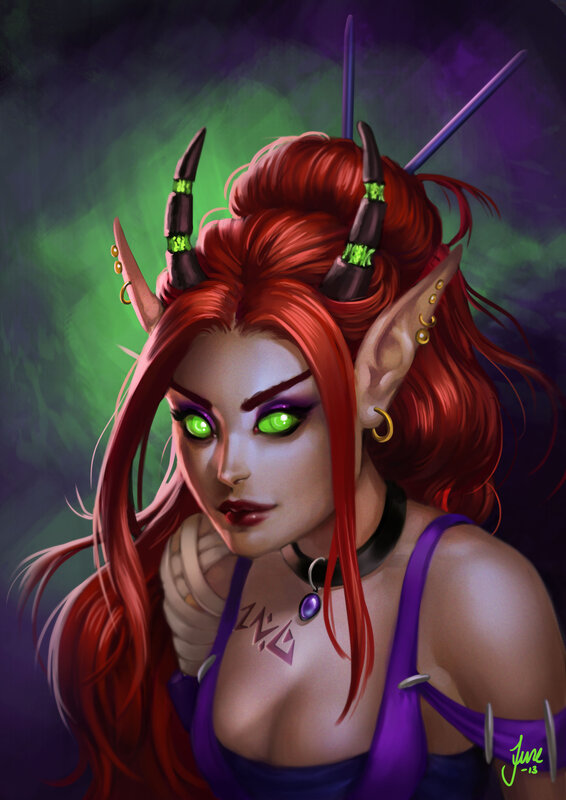 Red-haired Demon Woman — Purple, Dramatic, Night, Digital Art