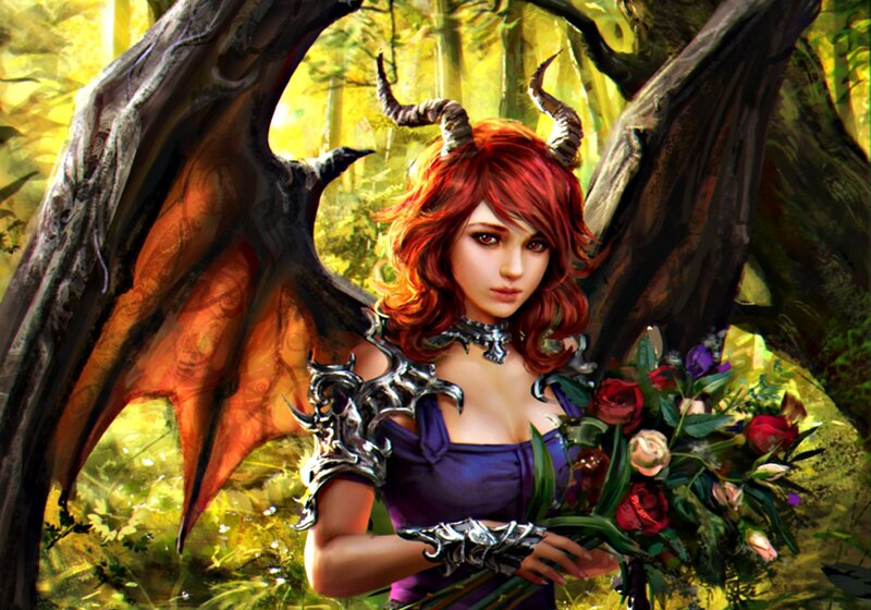 Red-haired Demon Woman — Red, Dramatic, Afternoon