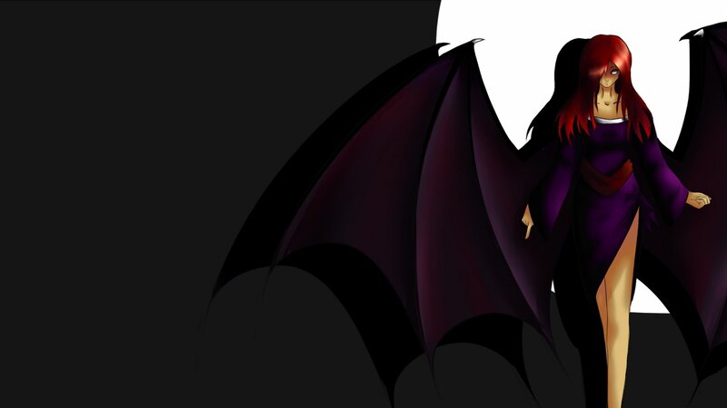 red-haired demon woman with wings
