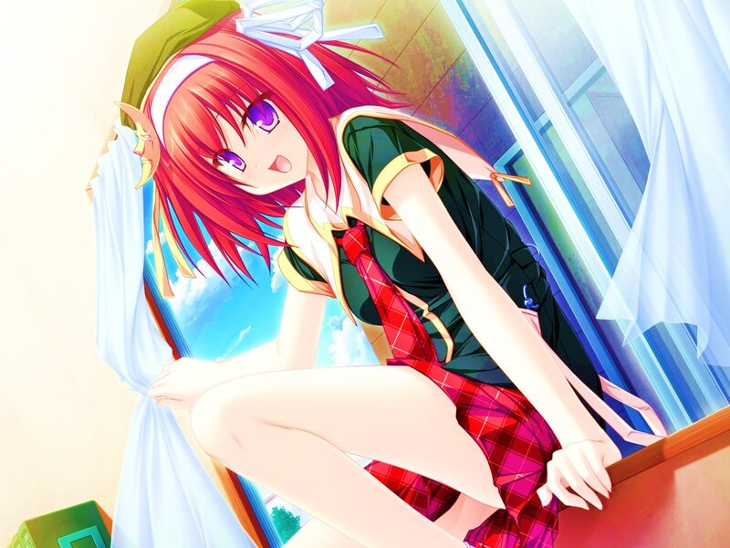 red-haired elf girl by window