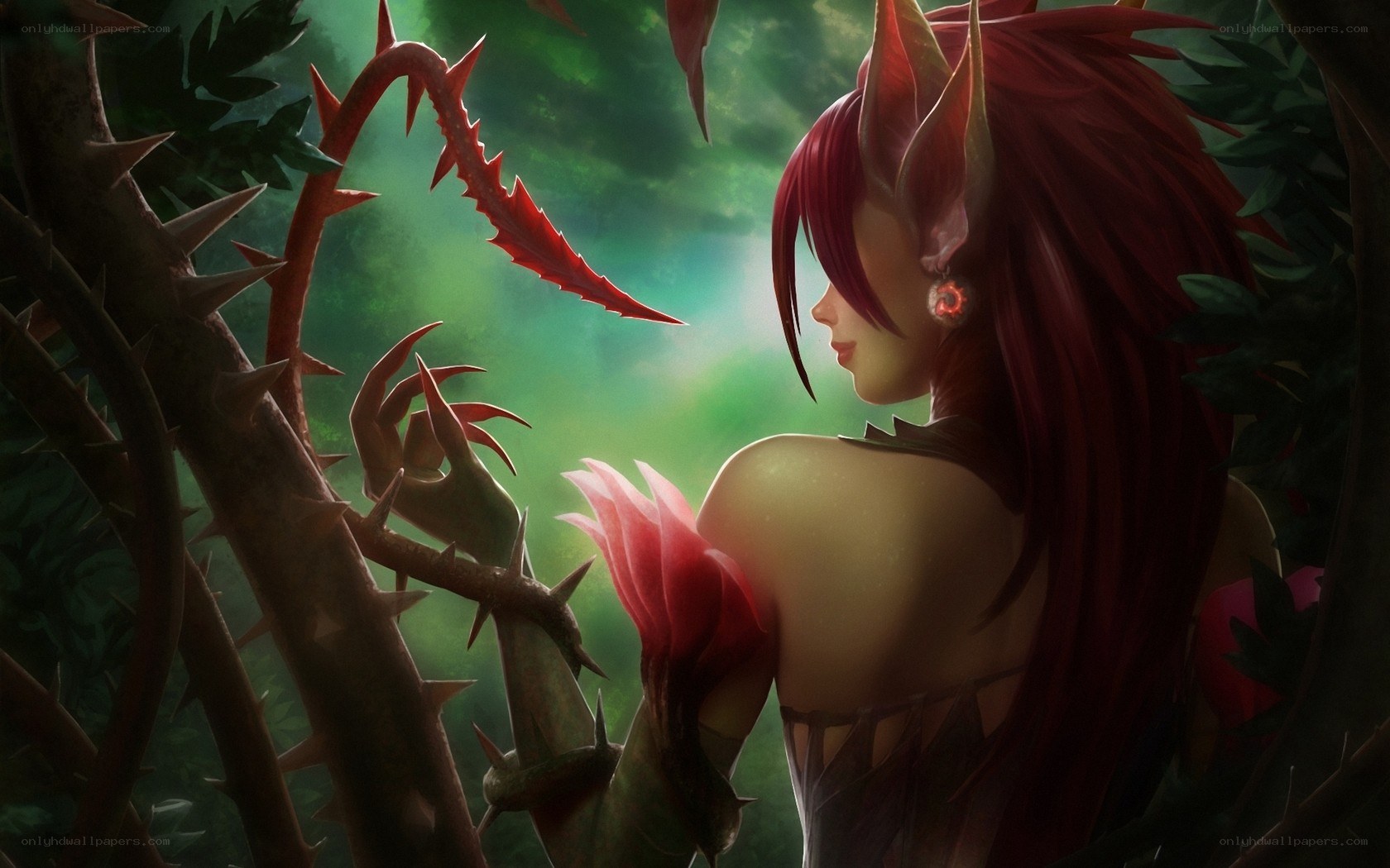Red-haired elf in a thorny forest