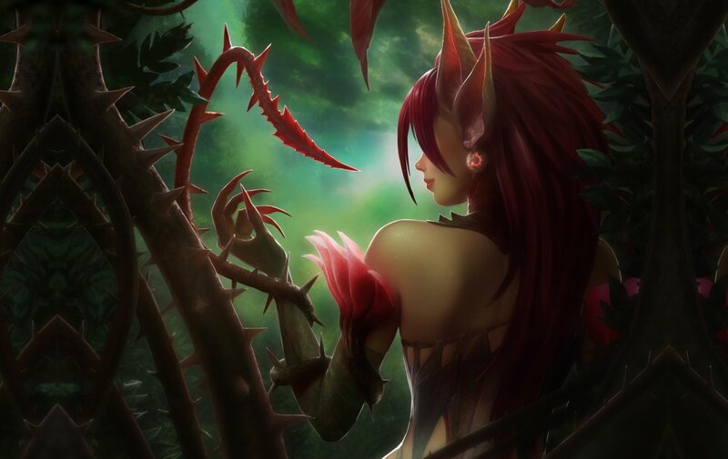 Red-haired elf in a thorny forest
