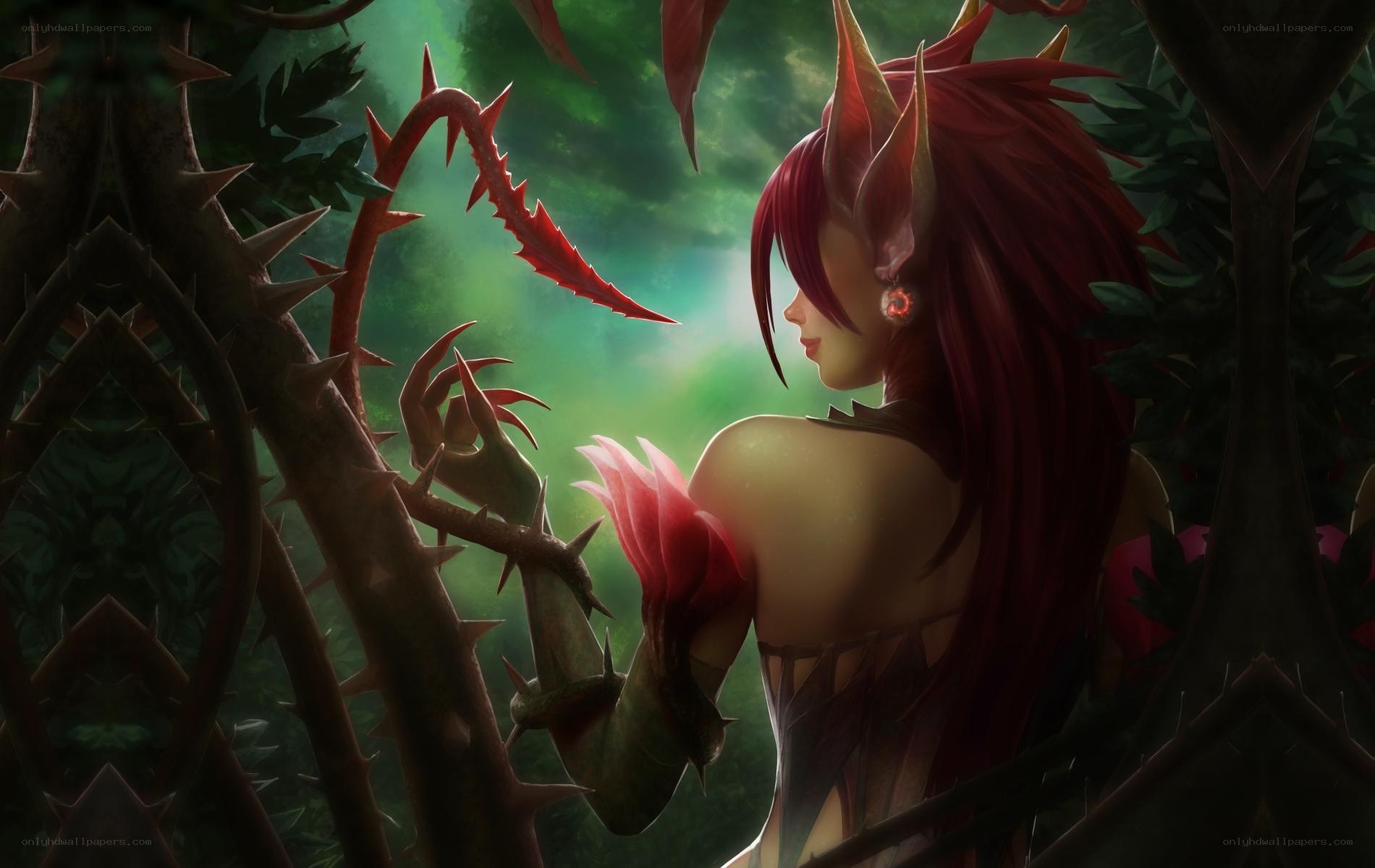 Red-haired elf in a thorny forest