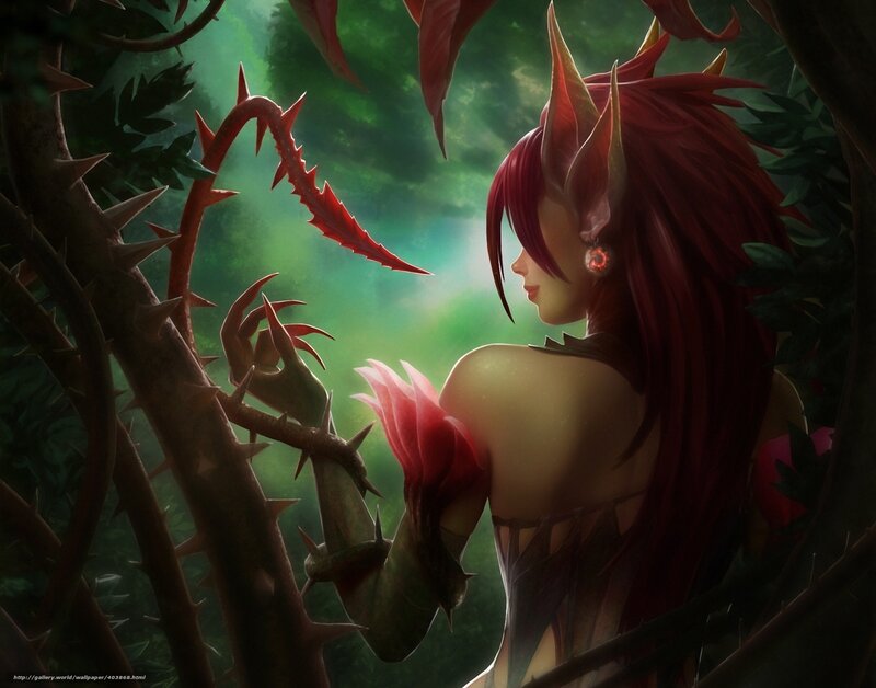 red-haired elf in a thorny forest