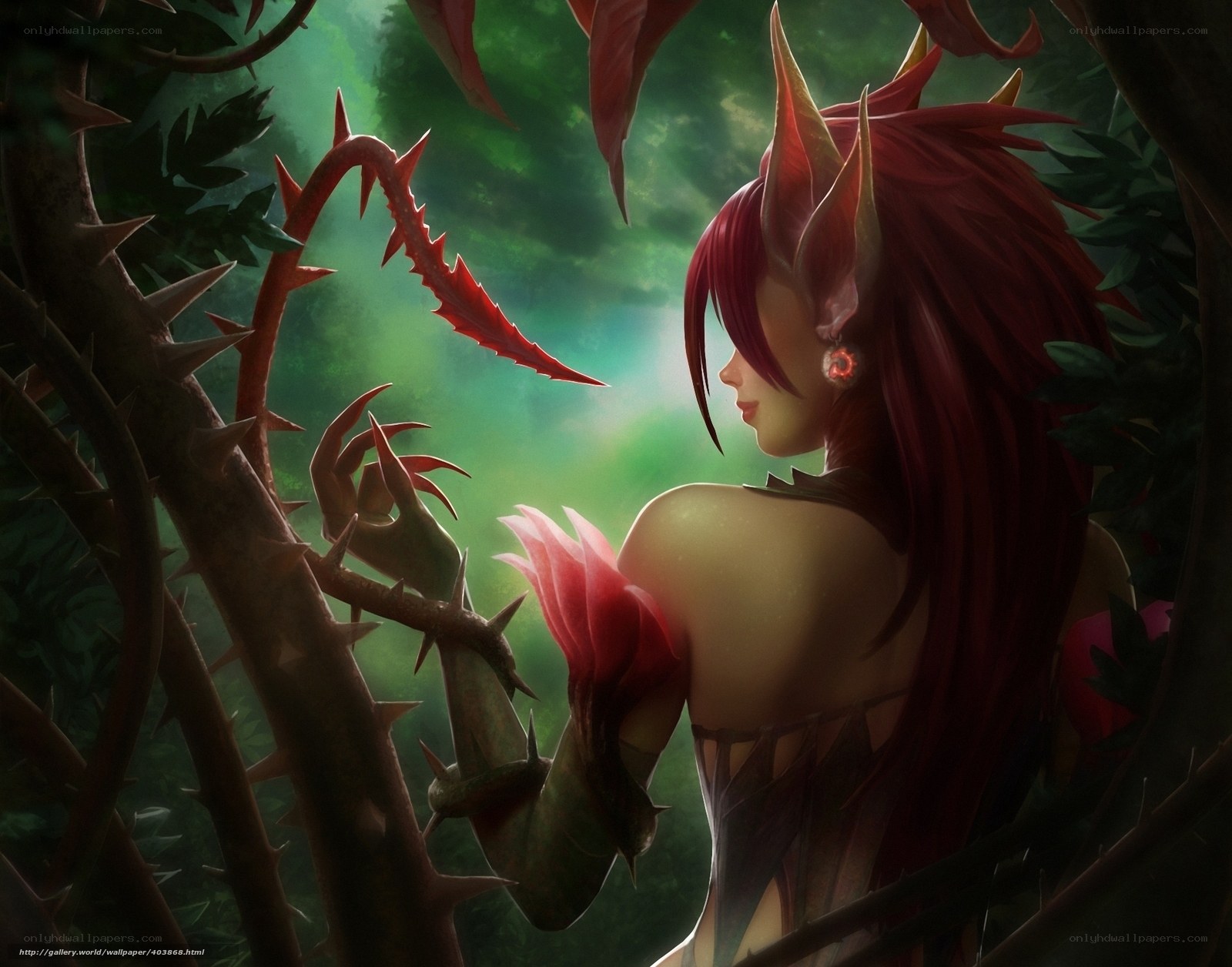 red-haired elf in a thorny forest