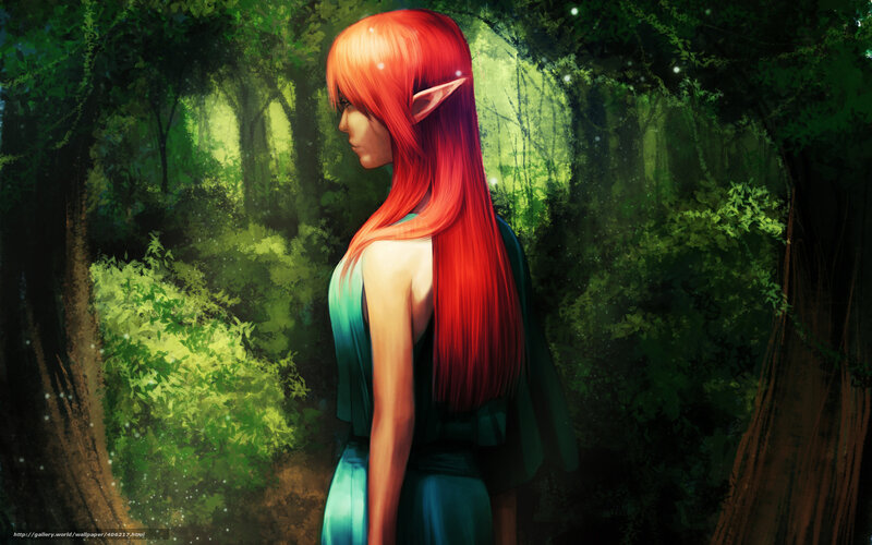 Red-haired Elf in Forest — Green, Serene, Night