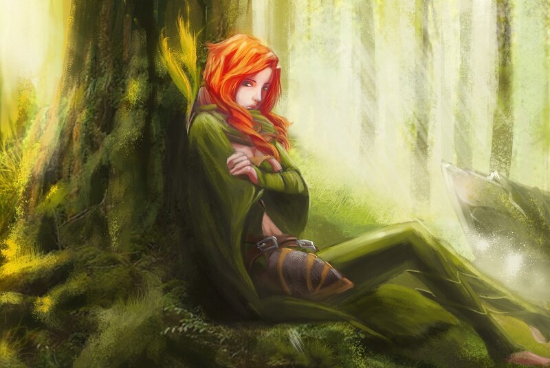 Red-haired Elf in Forest — Green, Serene