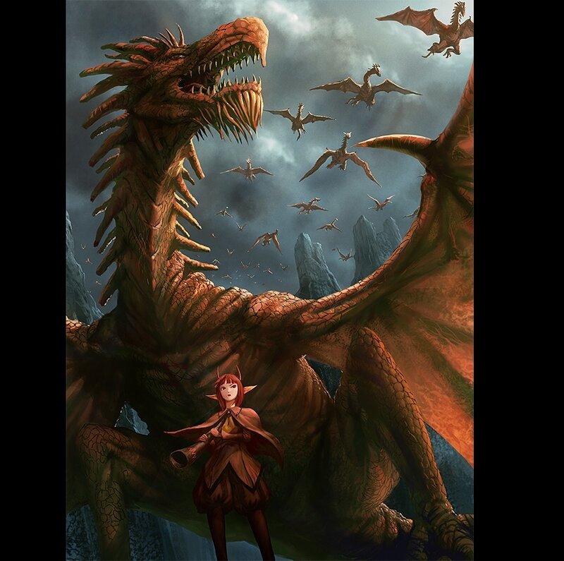 Red-haired Elf with Dragon