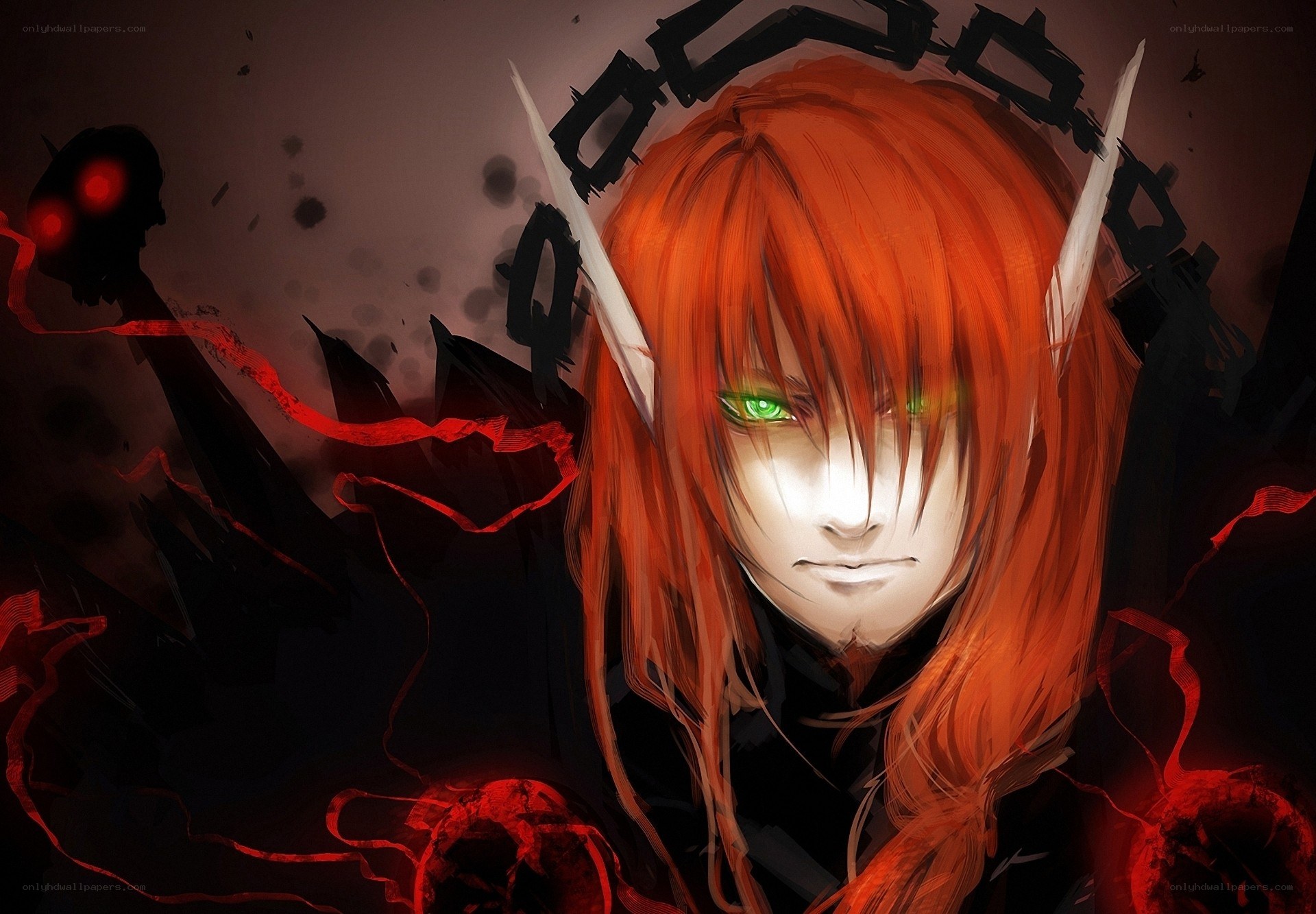 red-haired elf with glowing eyes