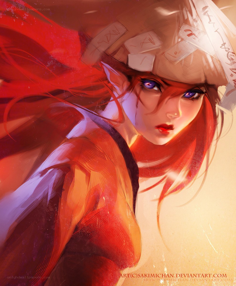 red-haired elf with glowing eyes