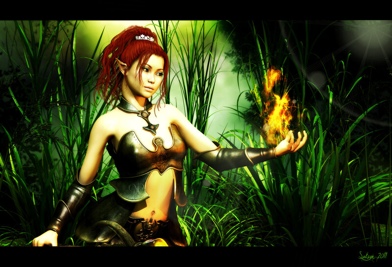 Red-haired Elf Woman — Green, Dramatic