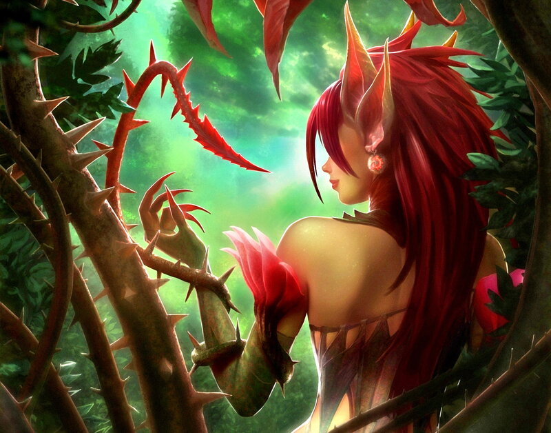 Red-haired Elf Woman — Green, Serene, Digital Art