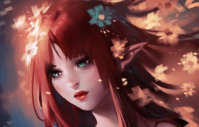 Red-haired Elf Woman — Red, Dreamy, Digital Art