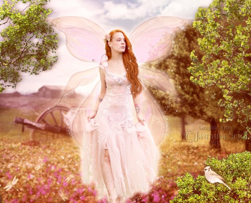 Red-haired Fairy in Field — Pink