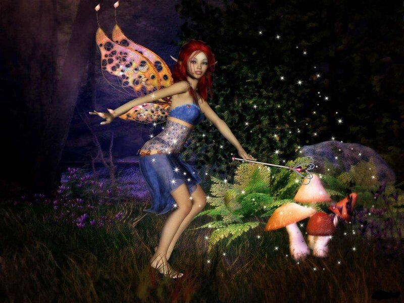 Red-haired Fairy in Forest — Blue, Magical