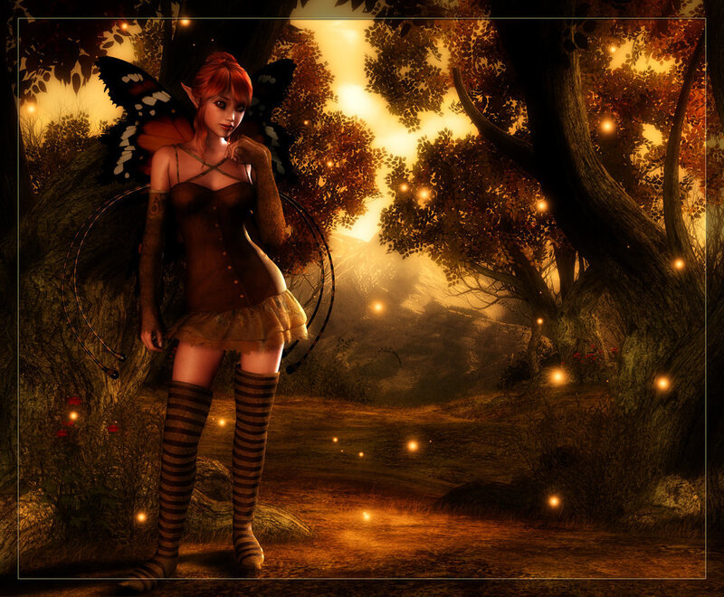 Red-haired Fairy in Forest — Brown