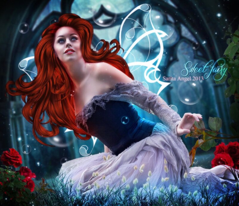 Red-haired Fairy in Garden — Blue