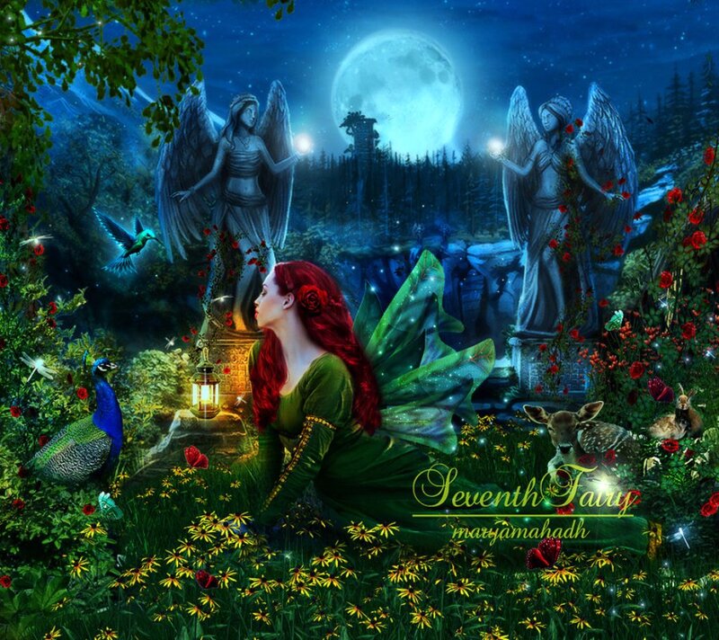 Red-haired Fairy in Garden — Green