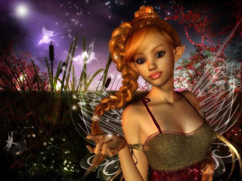 Red-haired Fairy in Garden — Purple, Magical