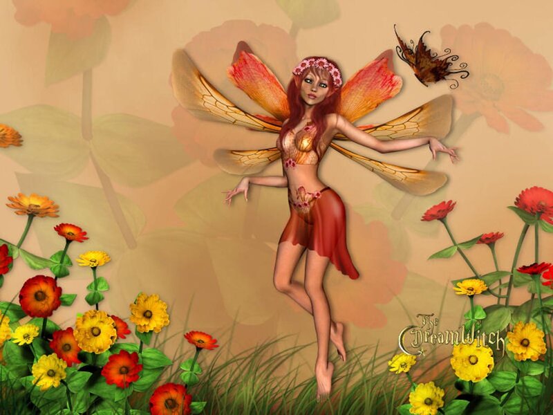Red-haired Fairy in Garden