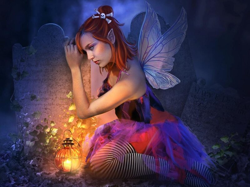 Red-haired Fairy in Graveyard — Purple