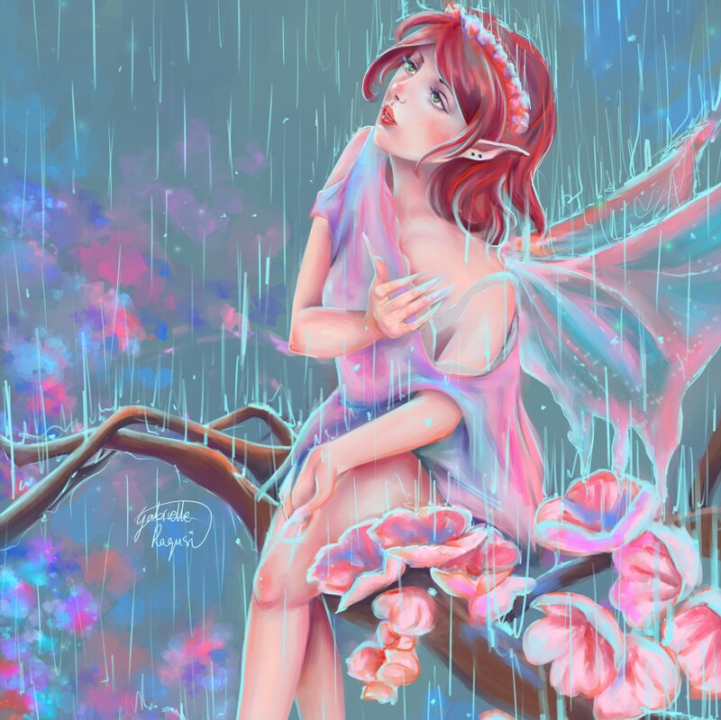 Red-haired Fairy in Rain — Pink