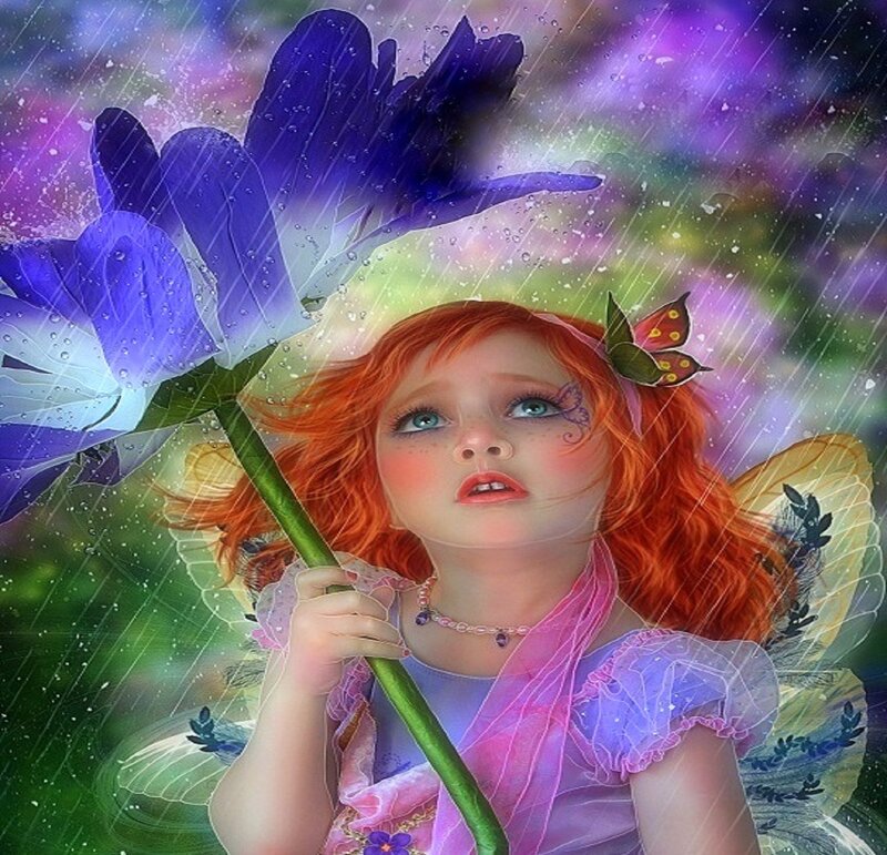 Red-haired Fairy in Rain — Purple