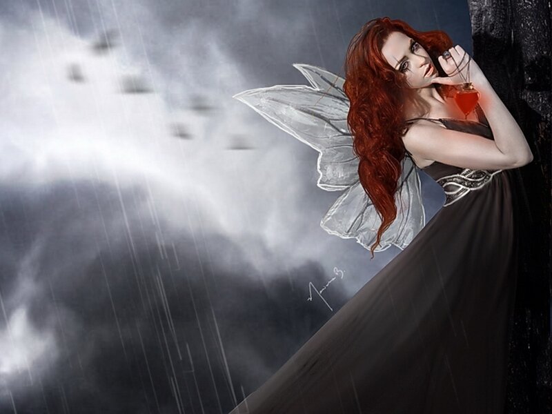 Red-haired Fairy in Rain
