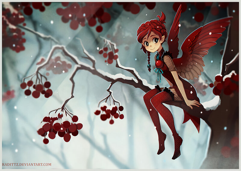Red-haired Fairy on Branch — Red